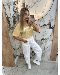 Spodnie dresowe banany By o la la...! śmietanowe