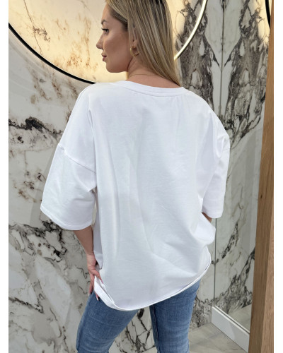 T-shirt NYC By o la la...! biały z różem