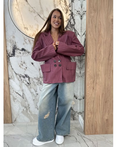 Marynarka w paski z kieszeniami La Milla burgund