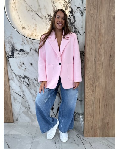 Marynarka oversize z kieszeniami EMO jasny róż