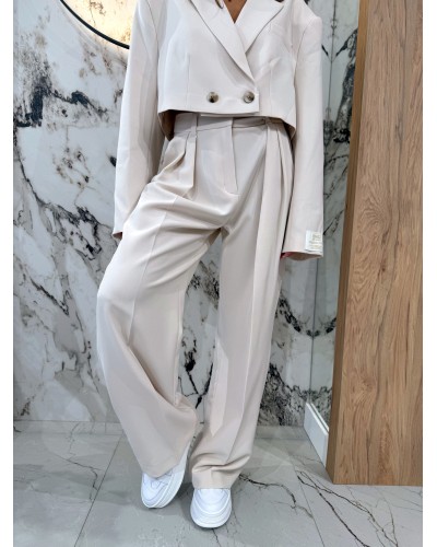 Spodnie materiałowe w kant EMO jasny beż