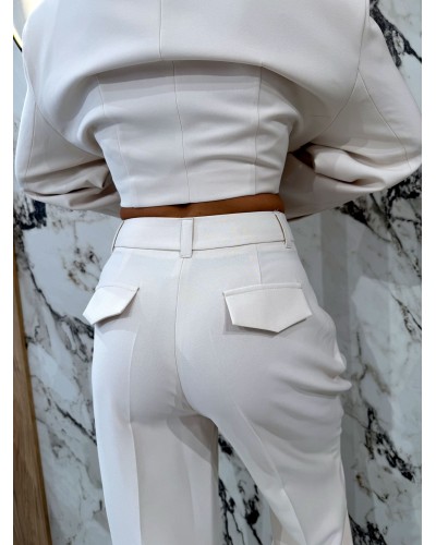 Spodnie materiałowe w kant EMO jasny beż