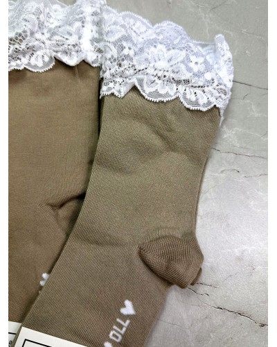 Skarpetki z koronką wysokie By o la la...! beżowe