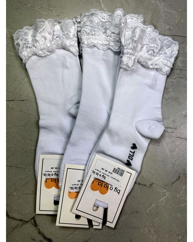 Skarpetki z koronką wysokie By o la la...! białe