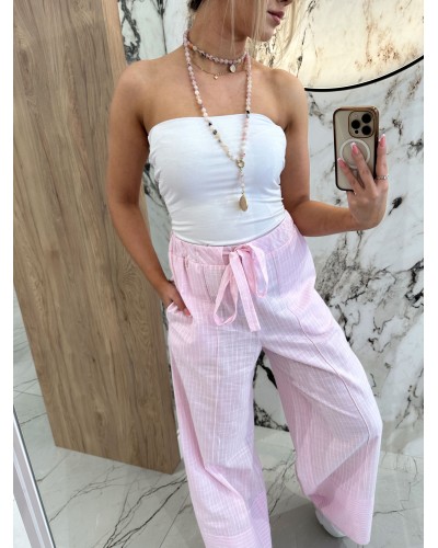 Spodnie materiałowe z szeroką nogawką w paski By o la la...! różowe