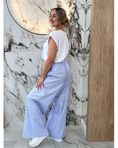 Spodnie materiałowe z szeroką nogawką w paski By o la la...! niebieskie