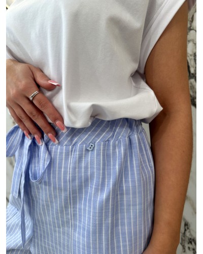 Spodnie materiałowe z szeroką nogawką w paski By o la la...! niebieskie