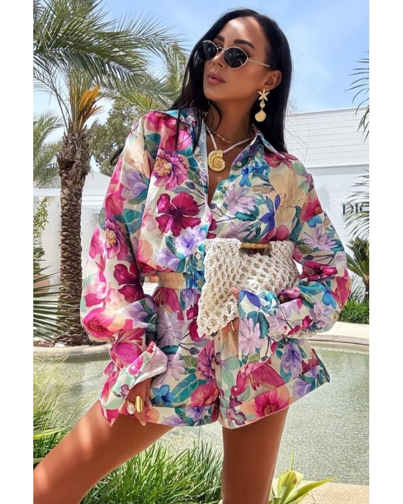 Komplet kolorowy koszula + spodenki La Milla różowy z niebieskim