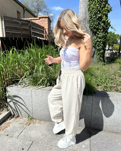 Spodnie dresowe La Milla beżowy melanż