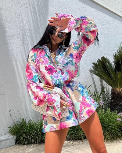 Komplet kolorowy koszula + spodenki La Milla różowy z niebieskim