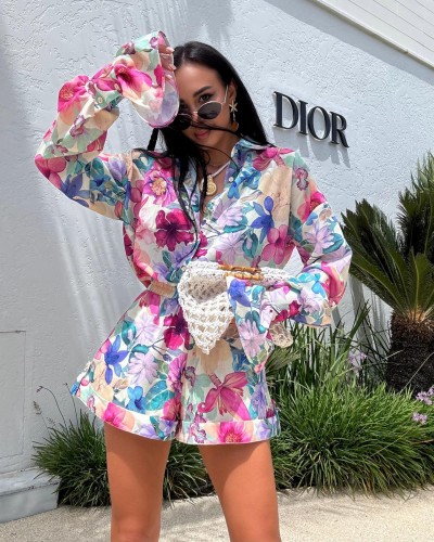 Komplet kolorowy koszula + spodenki La Milla różowy z niebieskim