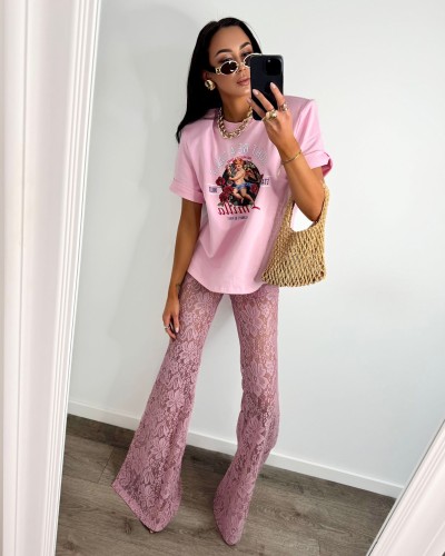 Spodnie koronkowe Nela pudrowy róż