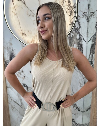 Kombinezon prążek z bluzką By o la la...! beżowy