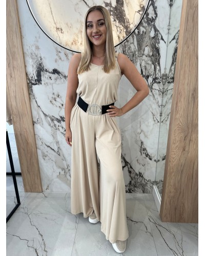 Kombinezon prążek z bluzką By o la la...! beżowy