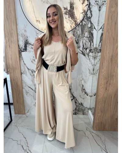 Kombinezon prążek z bluzką By o la la...! beżowy