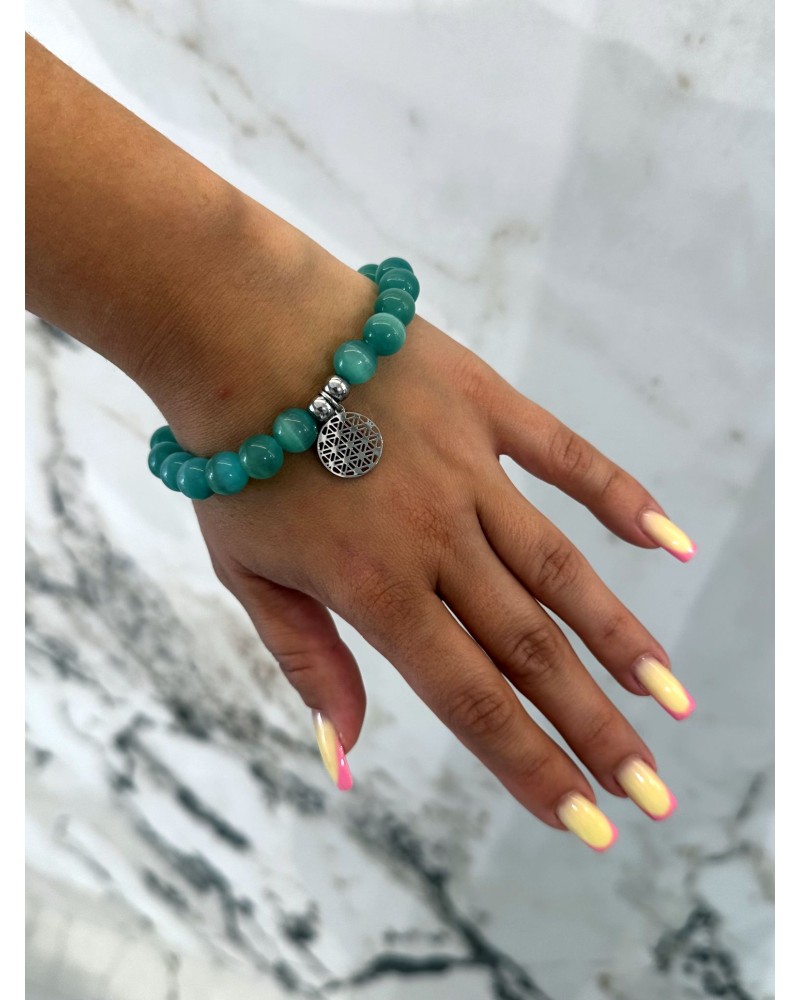 Bransoletka kocie oko By o la la...! turkusowa/srebrna kratka