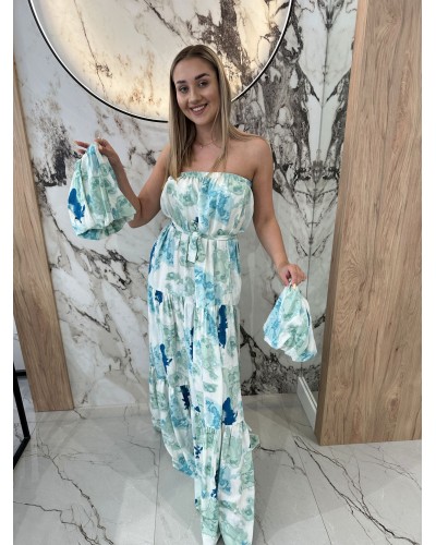 Sukienka hiszpanka długa By o la la...! niebiesko zielona