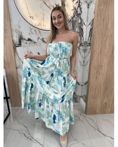 Sukienka hiszpanka długa By o la la...! niebiesko zielona