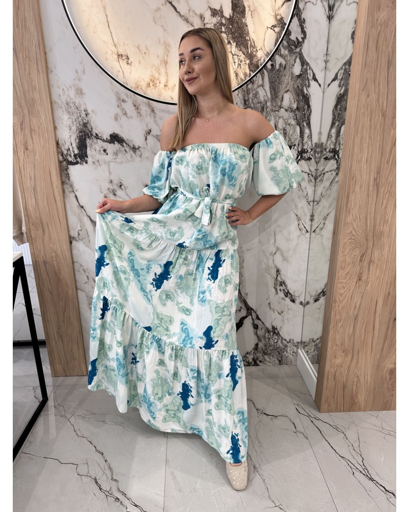 Sukienka hiszpanka długa By o la la...! niebiesko zielona