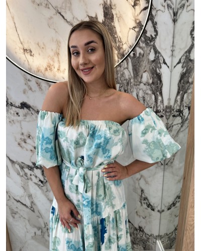 Sukienka hiszpanka długa By o la la...! niebiesko zielona