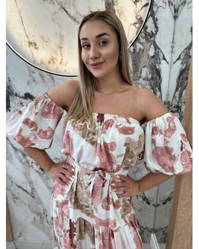 Sukienka hiszpanka długa By o la la...! różowo beżowa