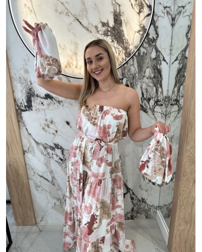 Sukienka hiszpanka długa By o la la...! różowo beżowa