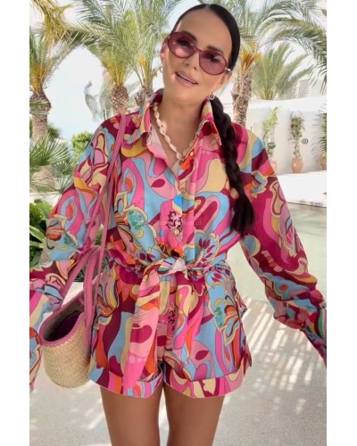 Komplet kolorowy koszula + spodenki La Milla ciemny multi kolor