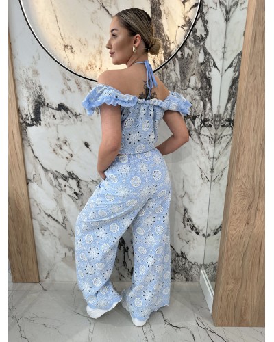 Komplet ażurowy hiszpanka + spodnie By o la la...! niebieski