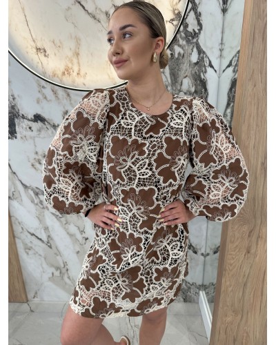 Sukienka koronkowa By o la la...! brązowa