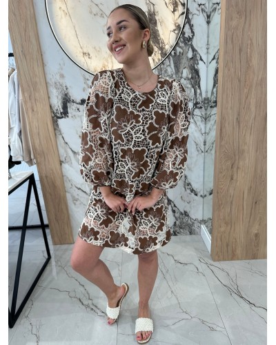 Sukienka koronkowa By o la la...! brązowa