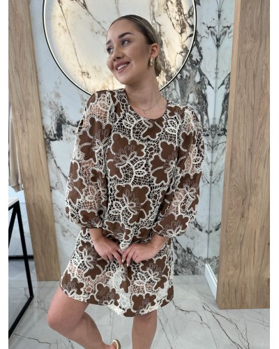 Sukienka koronkowa By o la la...! brązowa