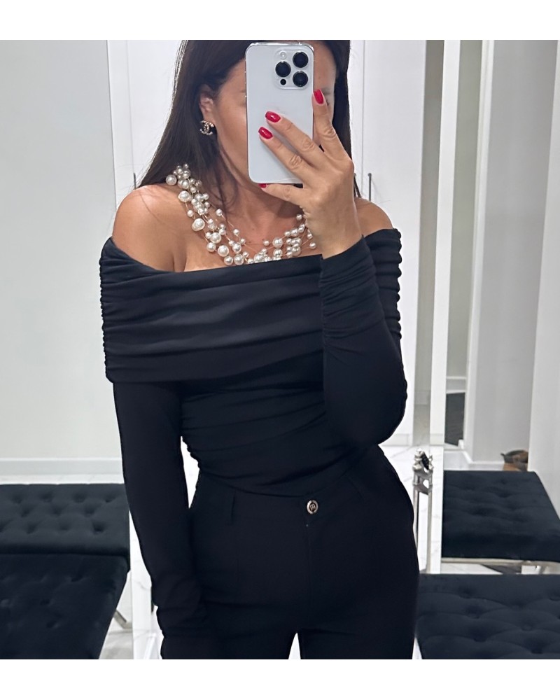 Body z odkrytymi ramionami BELLUCI czarne