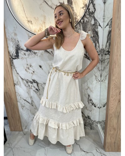 Sukienka maxi z falbanką By o la la...! beżowa