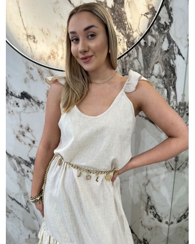 Sukienka maxi z falbanką By o la la...! beżowa