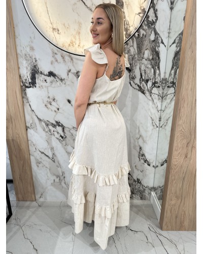 Sukienka maxi z falbanką By o la la...! beżowa