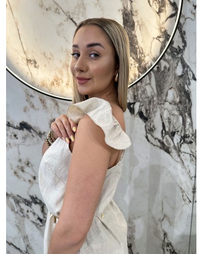 Sukienka maxi z falbanką By o la la...! beżowa