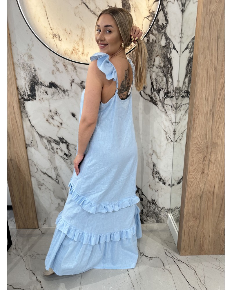 Sukienka maxi z falbanką By o la la...! niebieska