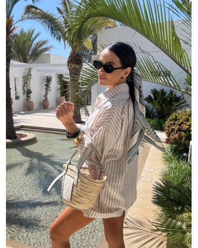 Komplet lniany w beżowe paski La Milla