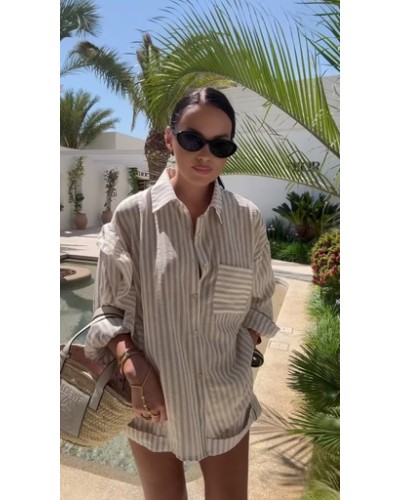 Komplet lniany w beżowe paski La Milla