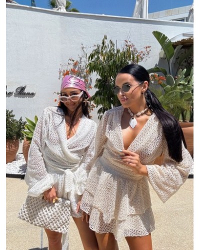 Komplet ażurowy spódniczka+ bluzka La Milla beżowy