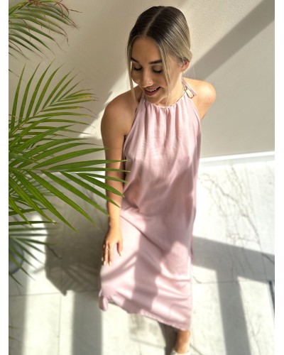 Sukienka maxi z wyciętymi plecami By o la la...! różowa