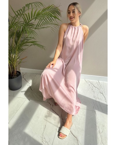 Sukienka maxi z wyciętymi plecami By o la la...! różowa