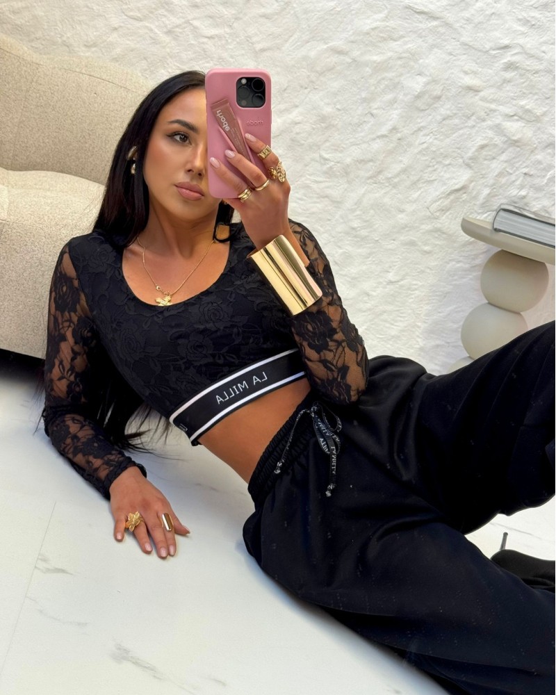 Koronkowy top z długim rękawem La Milla czarny