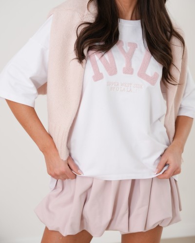 T-shirt NYC By o la la...! biały z różem