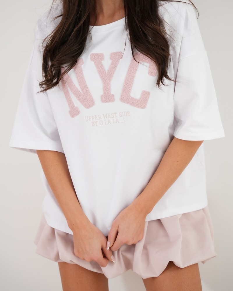 T-shirt NYC By o la la...! biały z różem