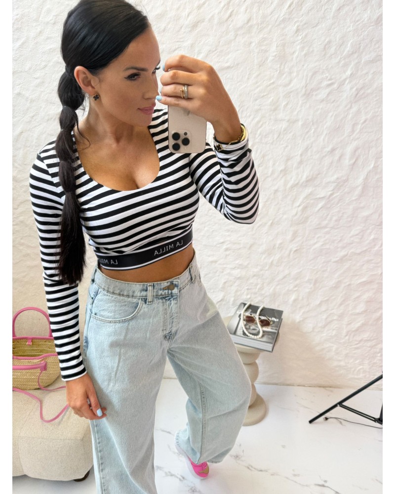 Crop top w paski La Milla biało-czarny