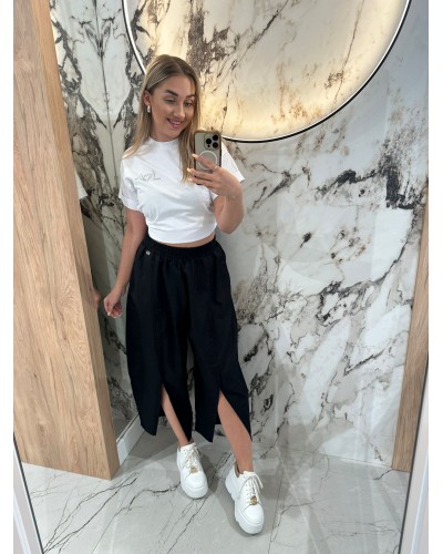 Spodnie lniane z rozcięciem By o la la...! czarne