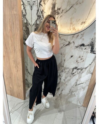 Spodnie lniane z rozcięciem By o la la...! czarne