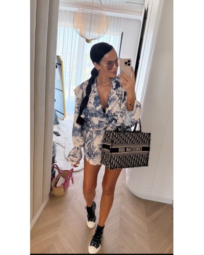 Komplet w stylu DIOR spodenki + koszula La Milla granatowy