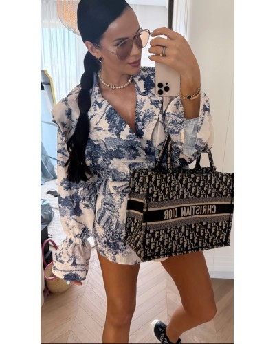 Komplet w stylu DIOR spodenki + koszula La Milla granatowy